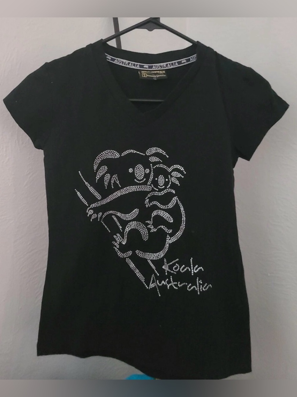 Kids-XL- Koala Rhinestone V-Neck Top - Black